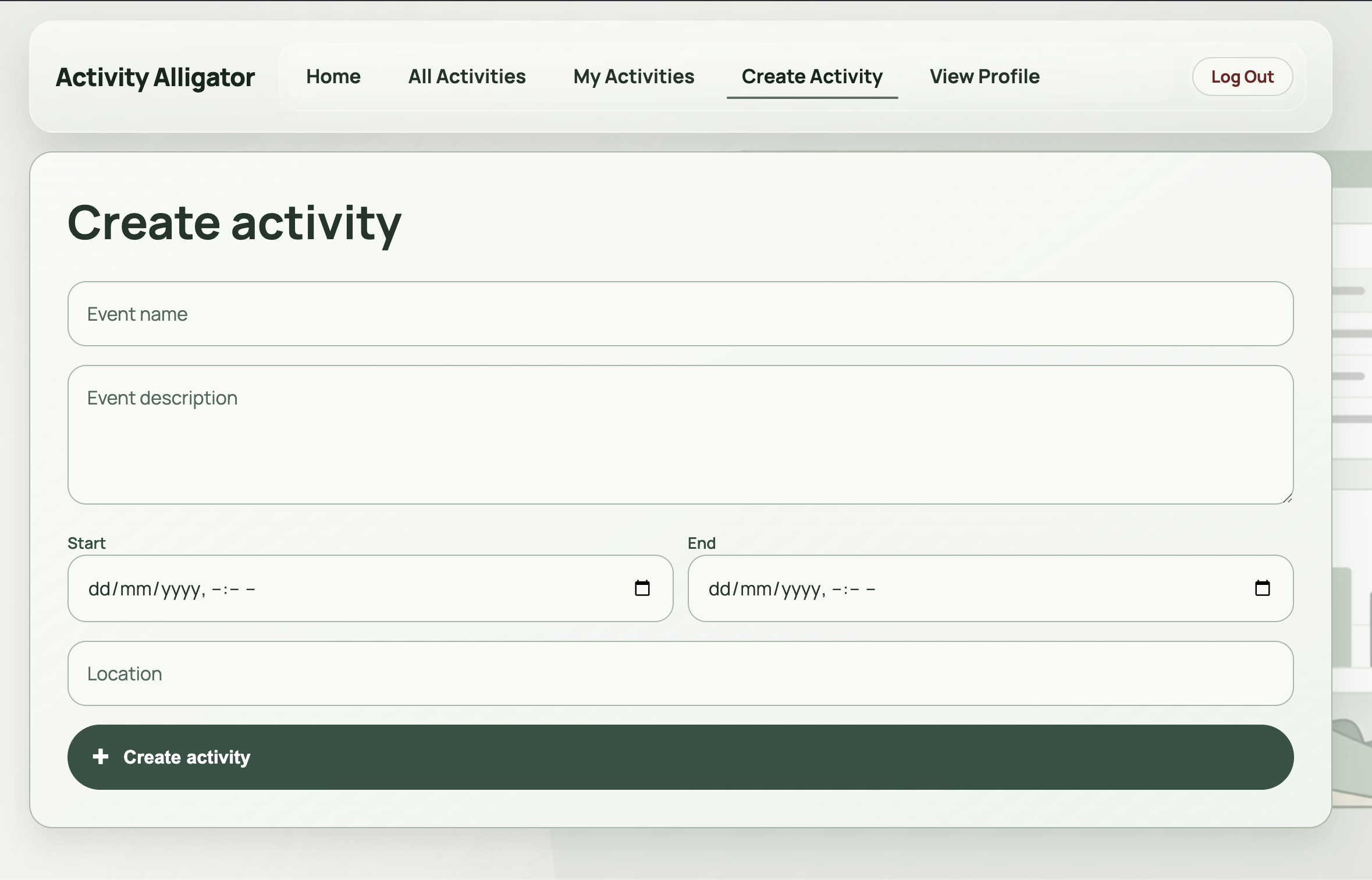 Activity creation screen