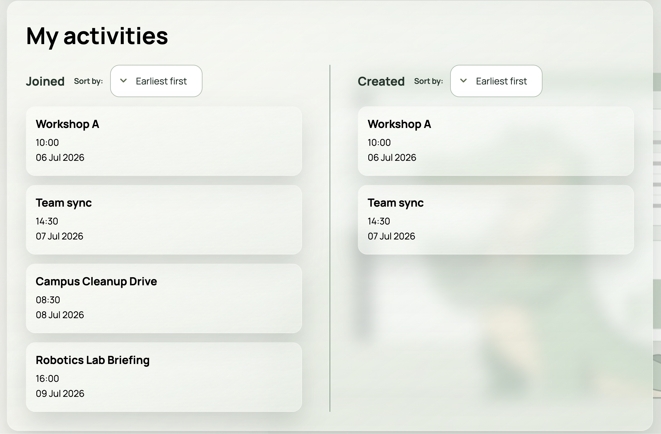 Personal dashboard view