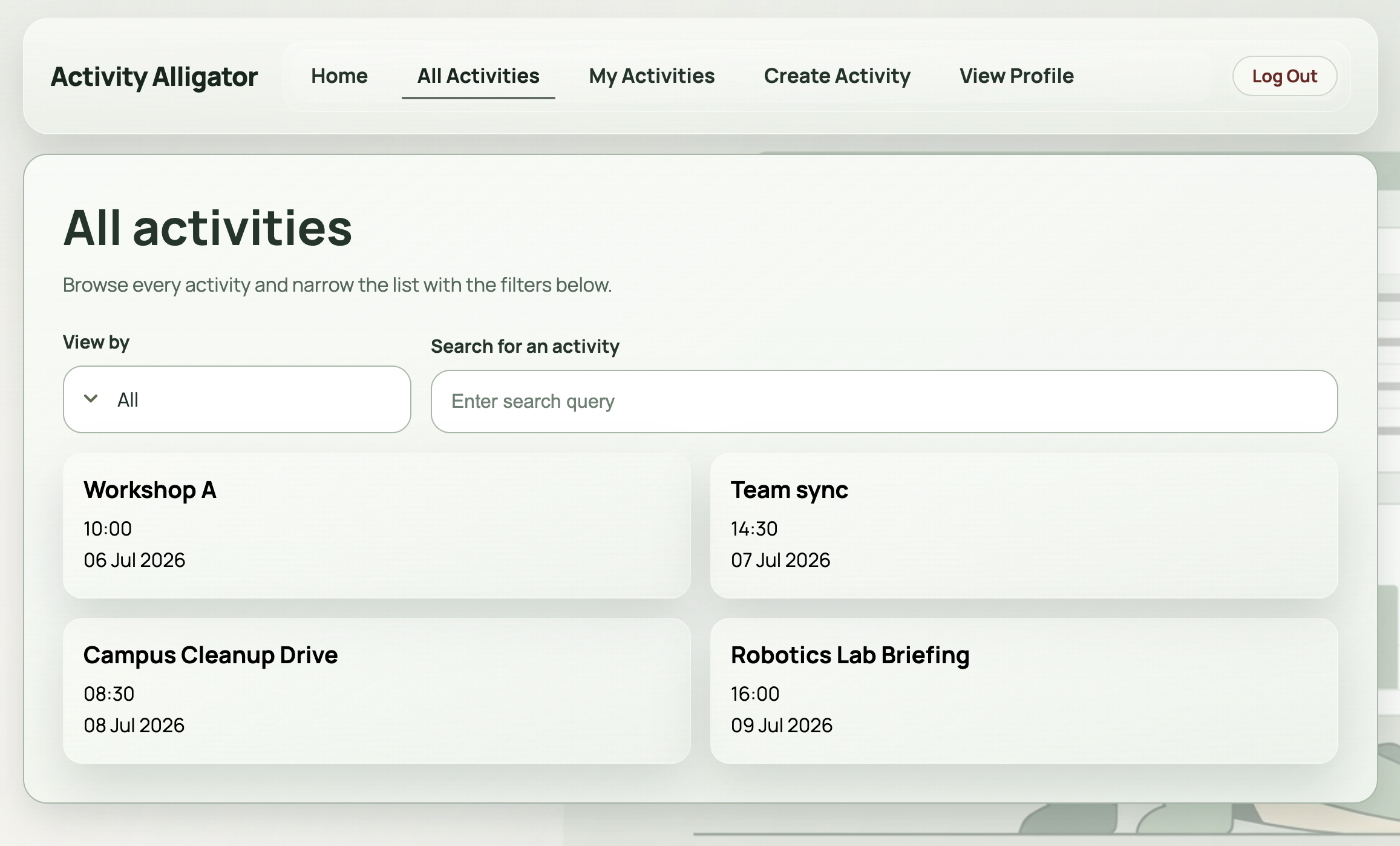 Upcoming timeline view